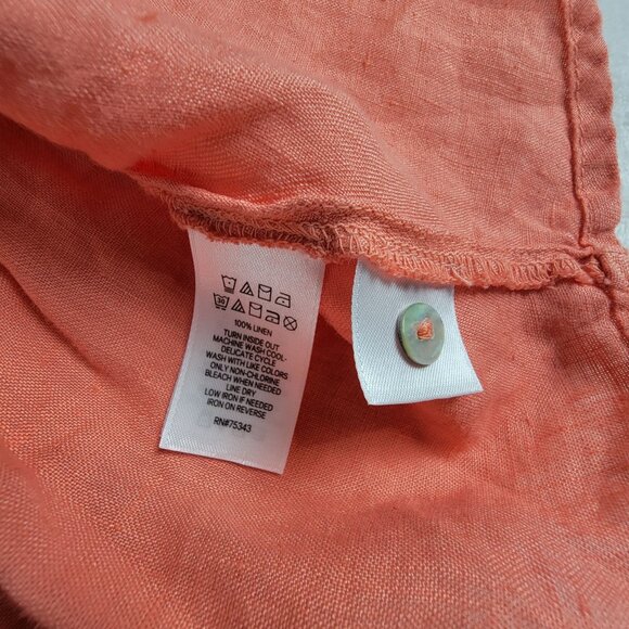 Sigrid Olsen Womens Coral Tiered Button Front Linen Tunic Top Large Roll-Sleeve - Picture 4 of 7